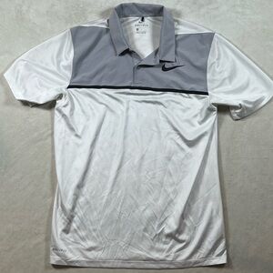 Nike Golf Tiger Woods TW Men’s Medium Dri-Fit Gray White Classic Golf Polo Shirt